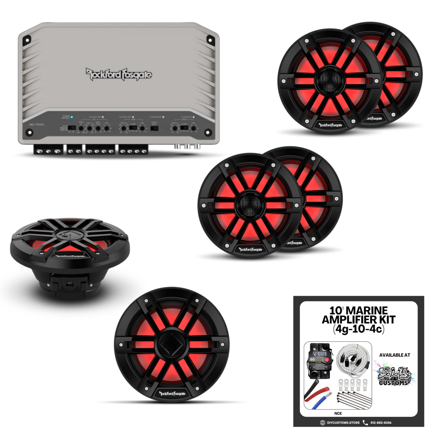 Rockford Fosgate Marine 750w Amp Speaker & Subwoofer Bundle - View 1