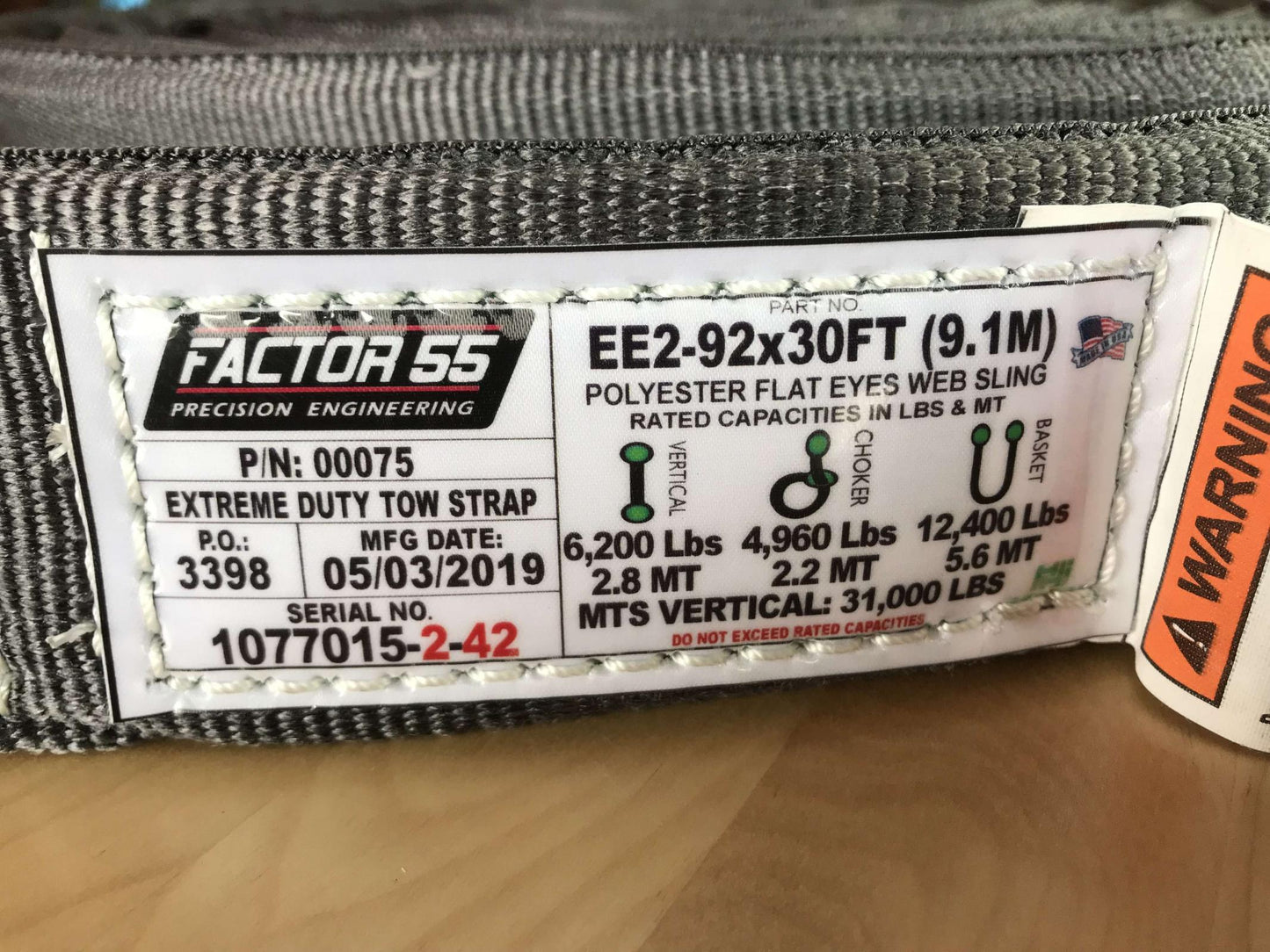 Factor 55 - 00075 - Tow Strap - 30 Foot Tow Strap Extreme Duty 30 Foot x 2 Inch Gray