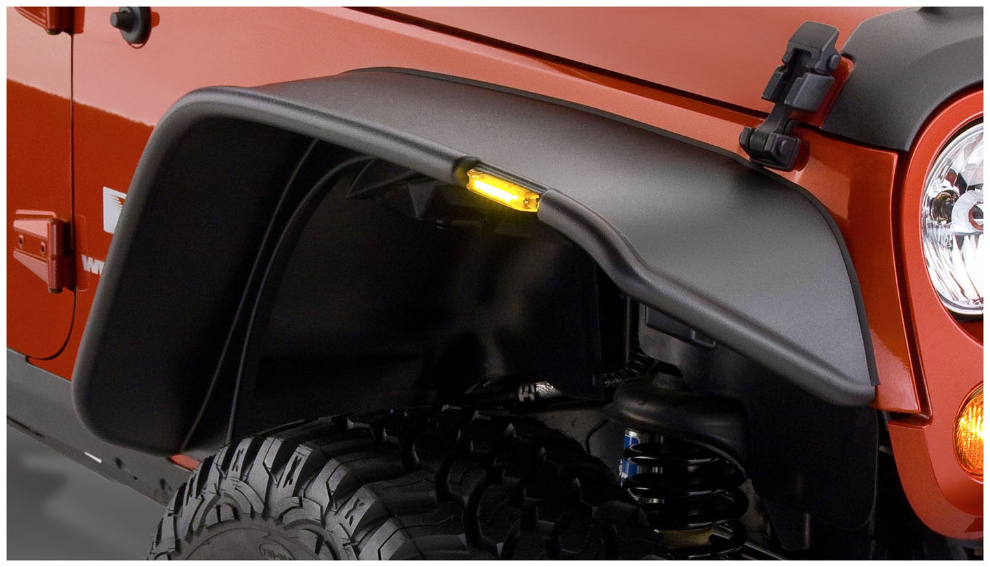 Bushwacker - 10053-07 - Fender Flare - 10053-07 Black Jeep Flat Style Textured Finish Front Fender Flares for 2007-2018 Jeep Wrangler JK - P/N: 10053-07