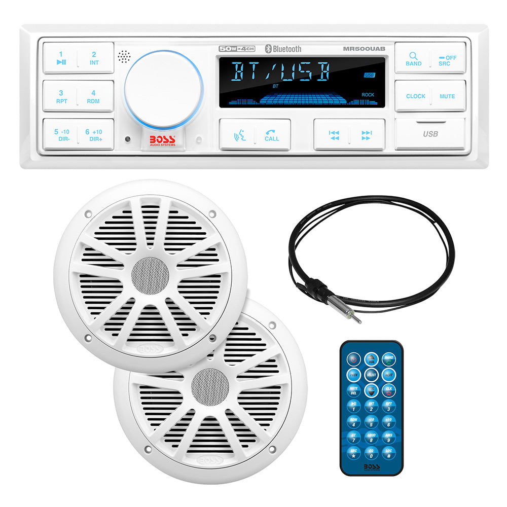 Boss Audio MCK500WB.6 Kit w/MR500UAB, 2 MR6W Speakers, MRANT10 Antenna, White Re - View 1
