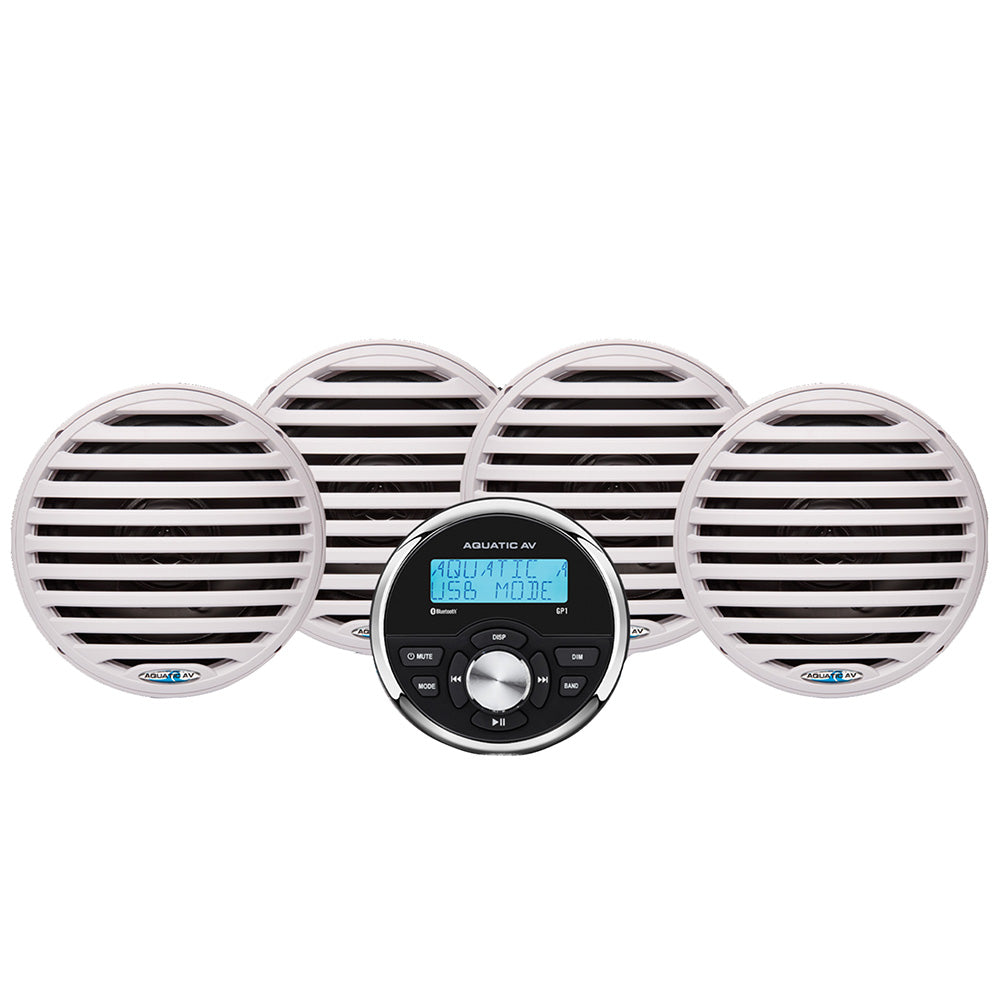 Aquatic AV Economy Gauge Stereo/Speakers Kit - White Waterproof Marine Radio Rec - View 1