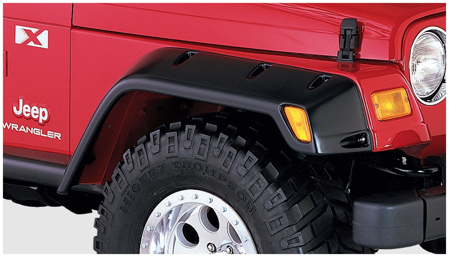 Bushwacker - 10908-07 - Fender Flare - 10908-07 Black Pocket/Rivet Style Textured Finish 4-Piece Fender Flare Set for 1997-2006 Jeep Wrangler TJ - P/N: 10908-07