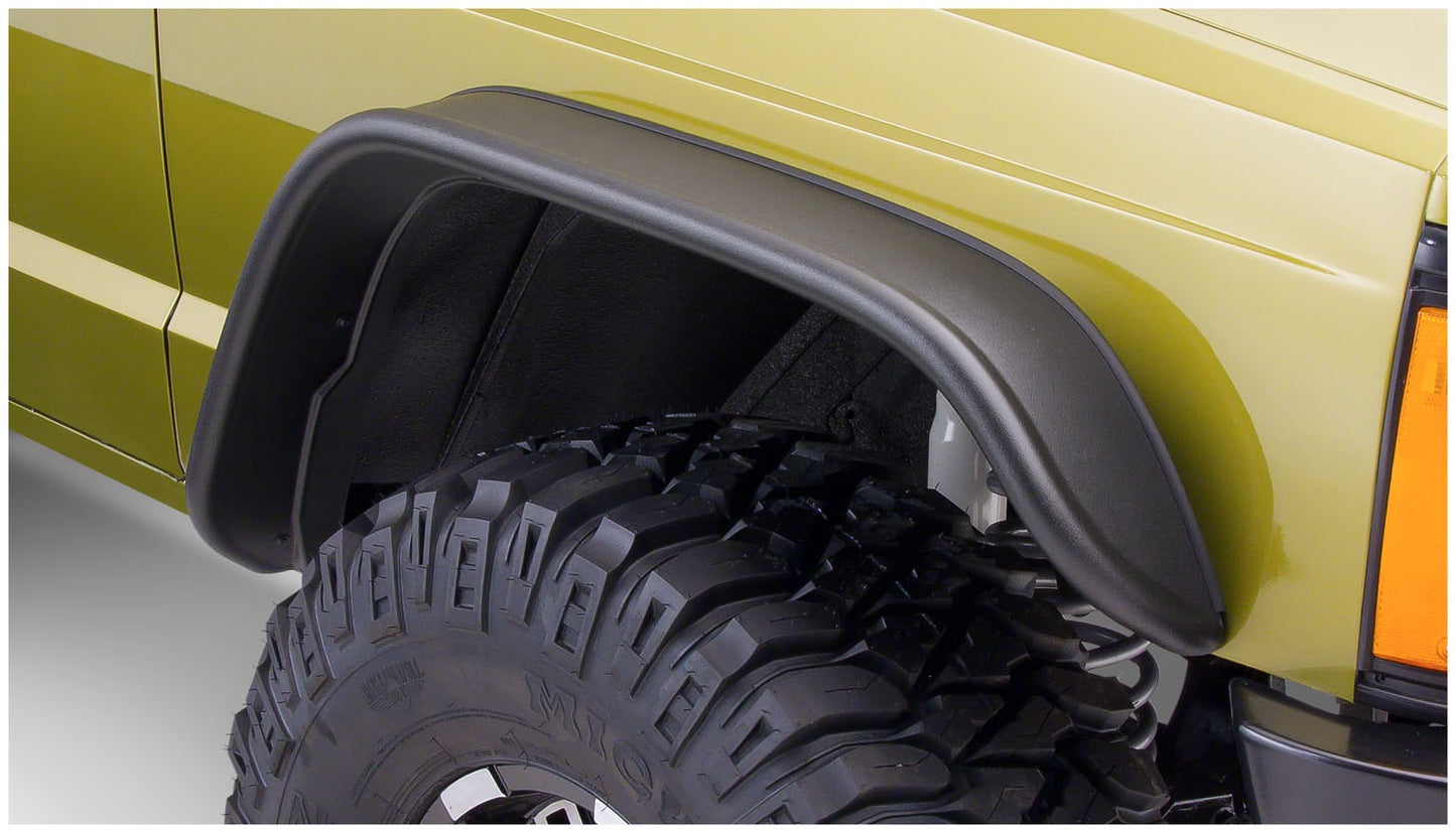 Bushwacker - 10922-07 - Fender Flare - 10922-07 Black Jeep Flat Style Textured Finish 4-Piece Fender Flare Set for 1984-2001 Jeep Cherokee - P/N: 10922-07