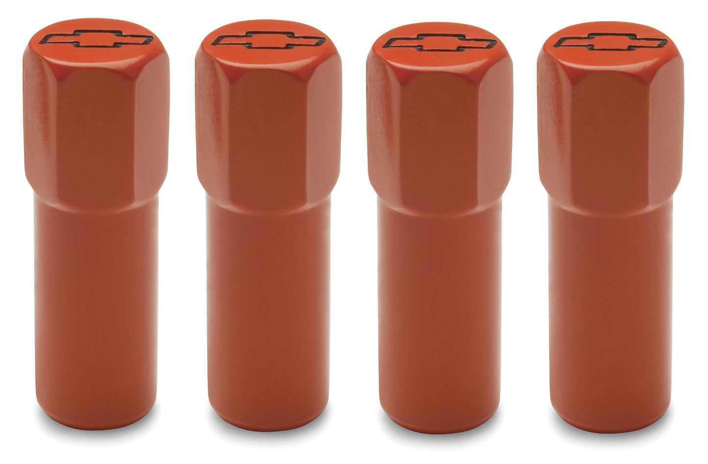 Chevrolet Performance Parts - 141-601 - Engine Valve Cover Nut - Engine Valve Cover Mini Nuts Steel Orange Bowtie Logo Studs Included Black Bowtie