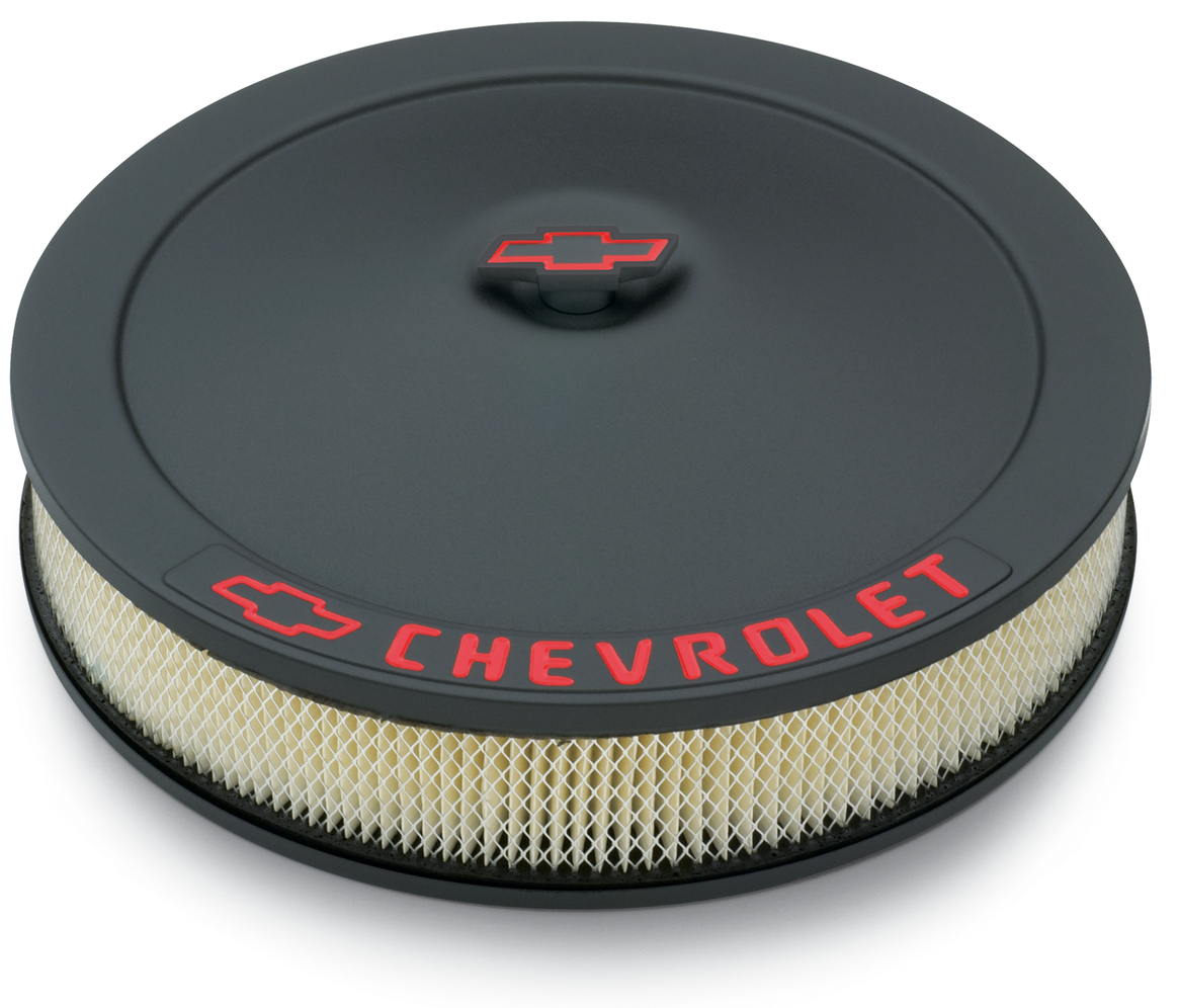 Chevrolet Performance Parts - 141-752 - Air Cleaner Assembly - Engine Air Cleaner Kit 14 Inch Diameter Black Crinkle Chevy Lettering W/Bowtie Nut