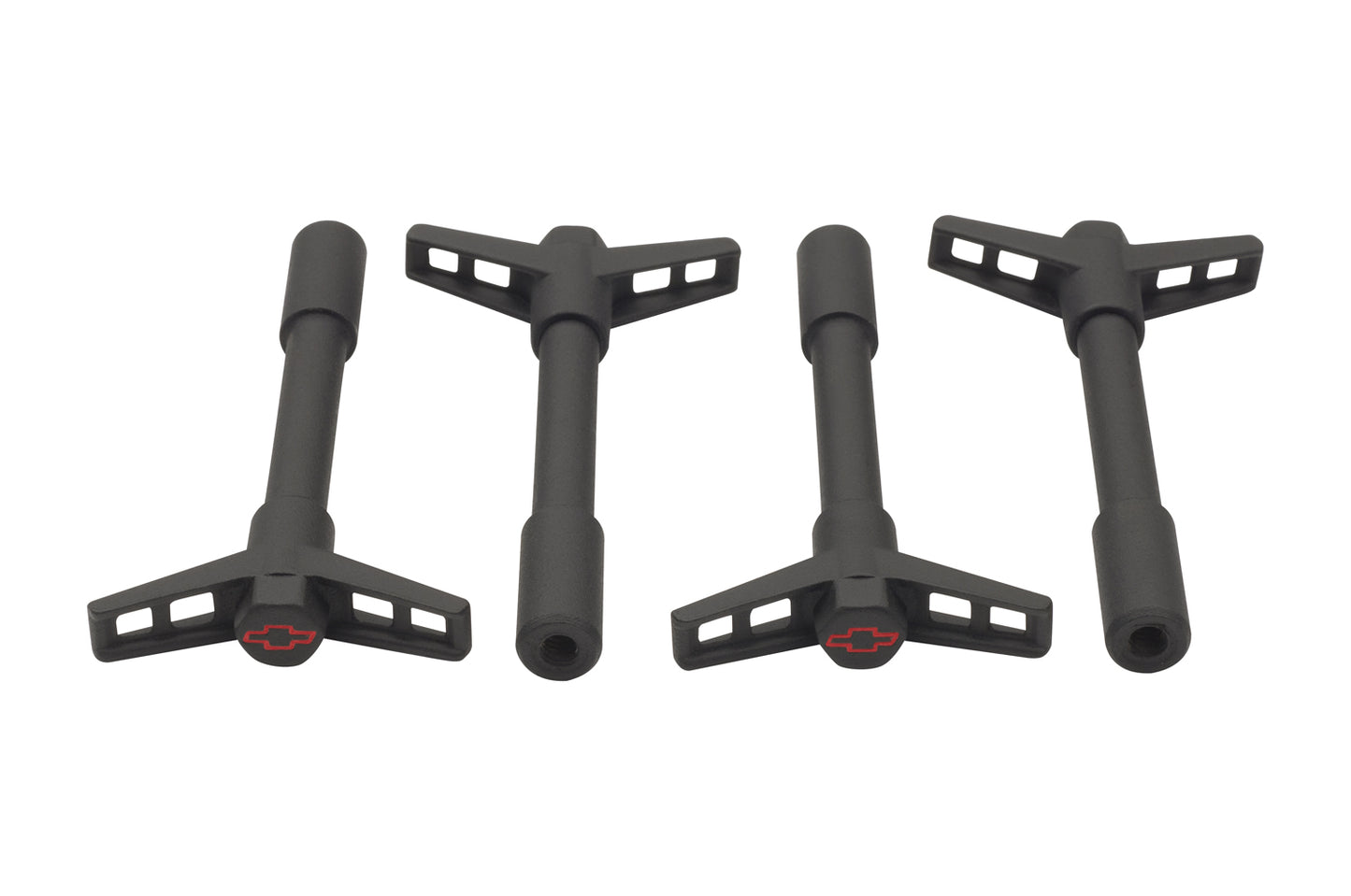 Chevrolet Performance Parts - 141-756 - Engine Valve Cover Nut - Engine Valve Cover Wing Nuts Steel Black Bowtie Logo 1/4-20 Thread 4 Pack Red Bowtie