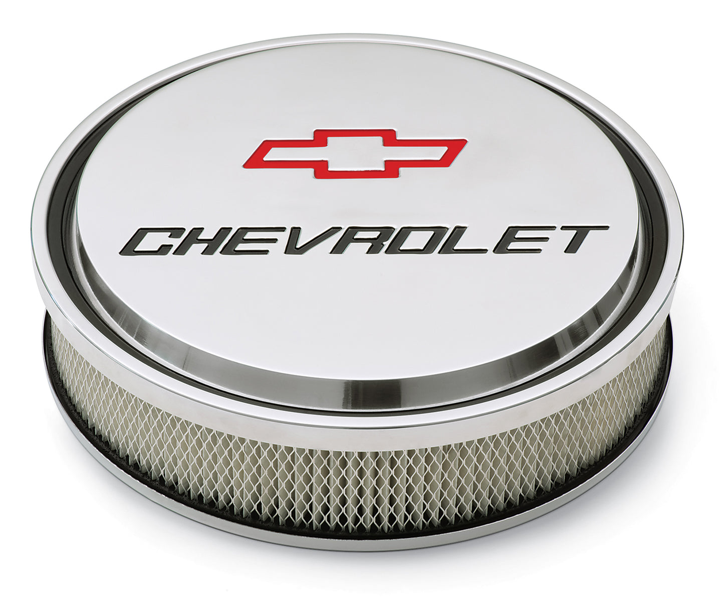 Chevrolet Performance Parts - 141-833 - Air Cleaner Assembly - 14 Inch Air Cleaner Kit Alunimum Polished Recessed Chevy and Bowtie Emblems