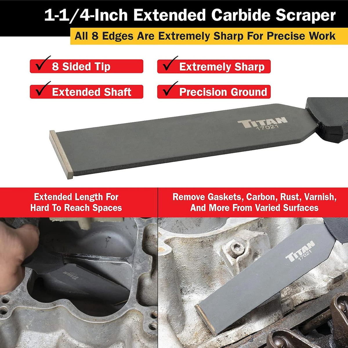 Titan 17021 Extended Carbide Scraper with 1-1/4-Inch Wide Blade