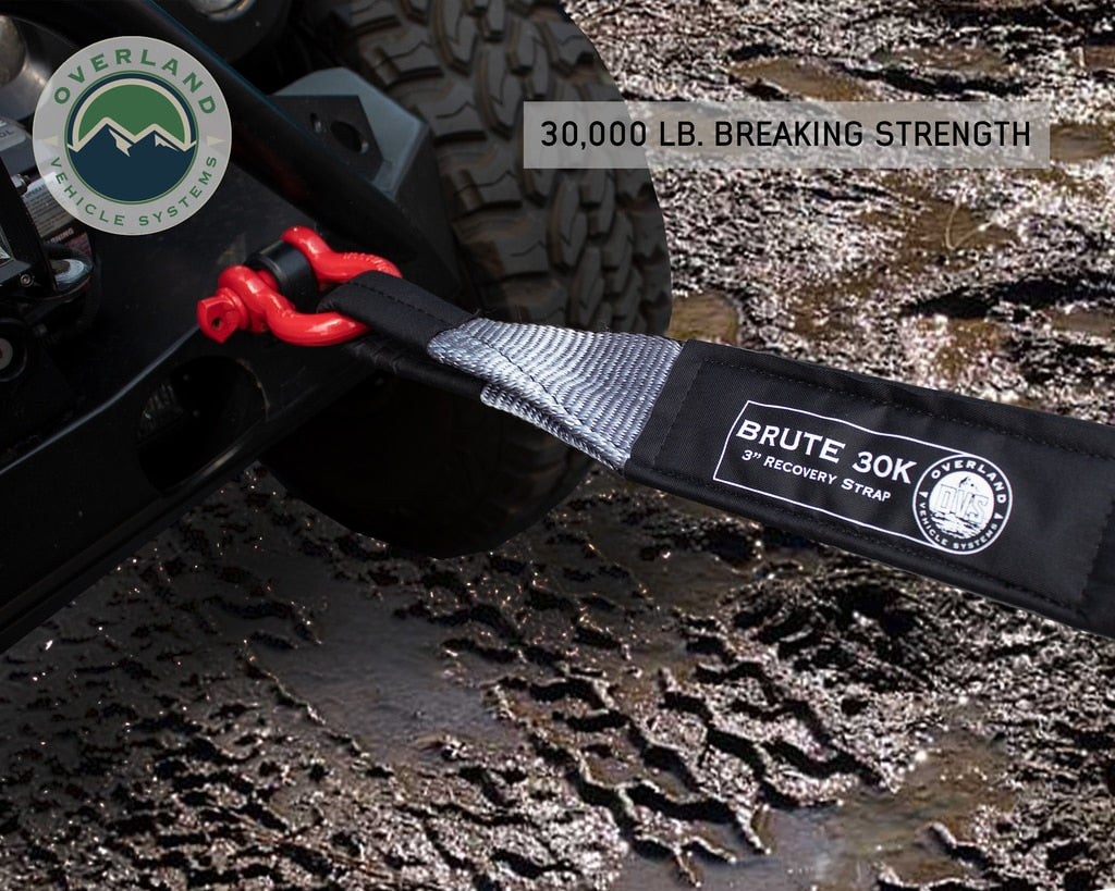 Overland Vehicle Systems - 19069916 - Tow Strap - Tow Strap 30,000 lb 3 Inch x 30 foot Gray With Black Ends & Storage Bag