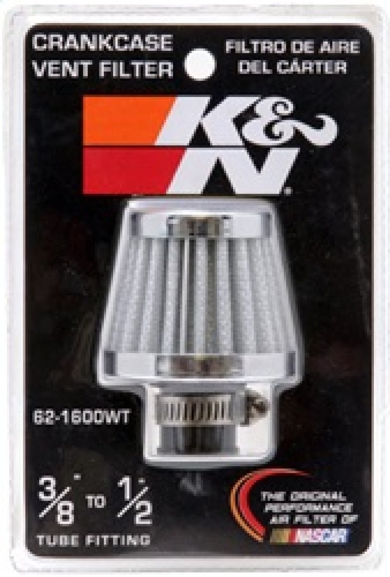 K&N Engineering 62-1600WT White Crankcase Vent Filter with Chrome Top