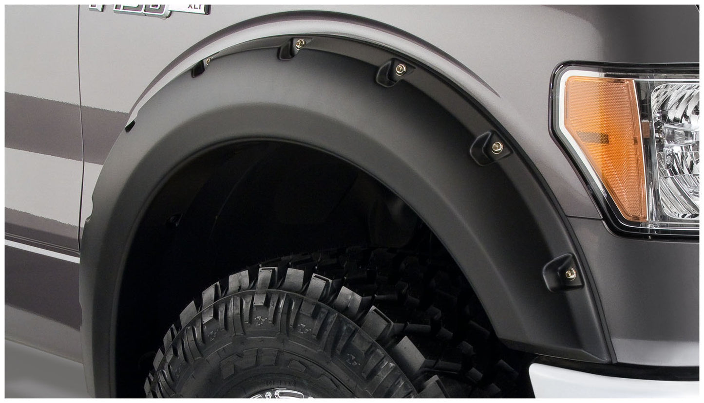 Bushwacker - 20079-02 - Fender Flare - 20079-02 Black Pocket/Rivet Style Smooth Finish Front Fender Flares for 2009-2014 Ford F-150 (Excludes Raptor) - P/N: 20079-02