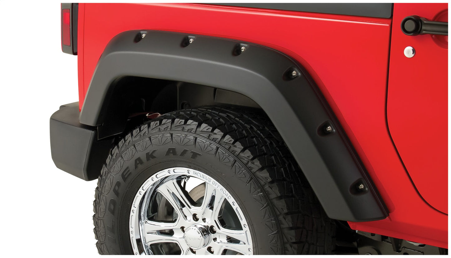 Bushwacker - 20106-02 - Fender Flare - 20106-02 Black Pocket/Rivet Style Smooth Finish Rear Fender Flares for 2017-2022 Ford F-250/F-350 Super Duty - P/N: 20106-02