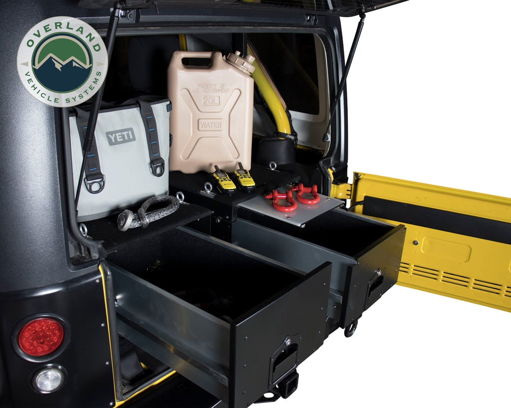 Overland Vehicle Systems - 21010301 - Cargo Box - Cargo Box With Slide Out Drawer Size Black Powder Coat Universal