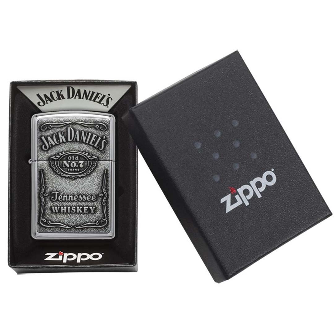 Zippo Jack Daniel's Label Pewter Emblem High Polish Chrome Windproof Lighter