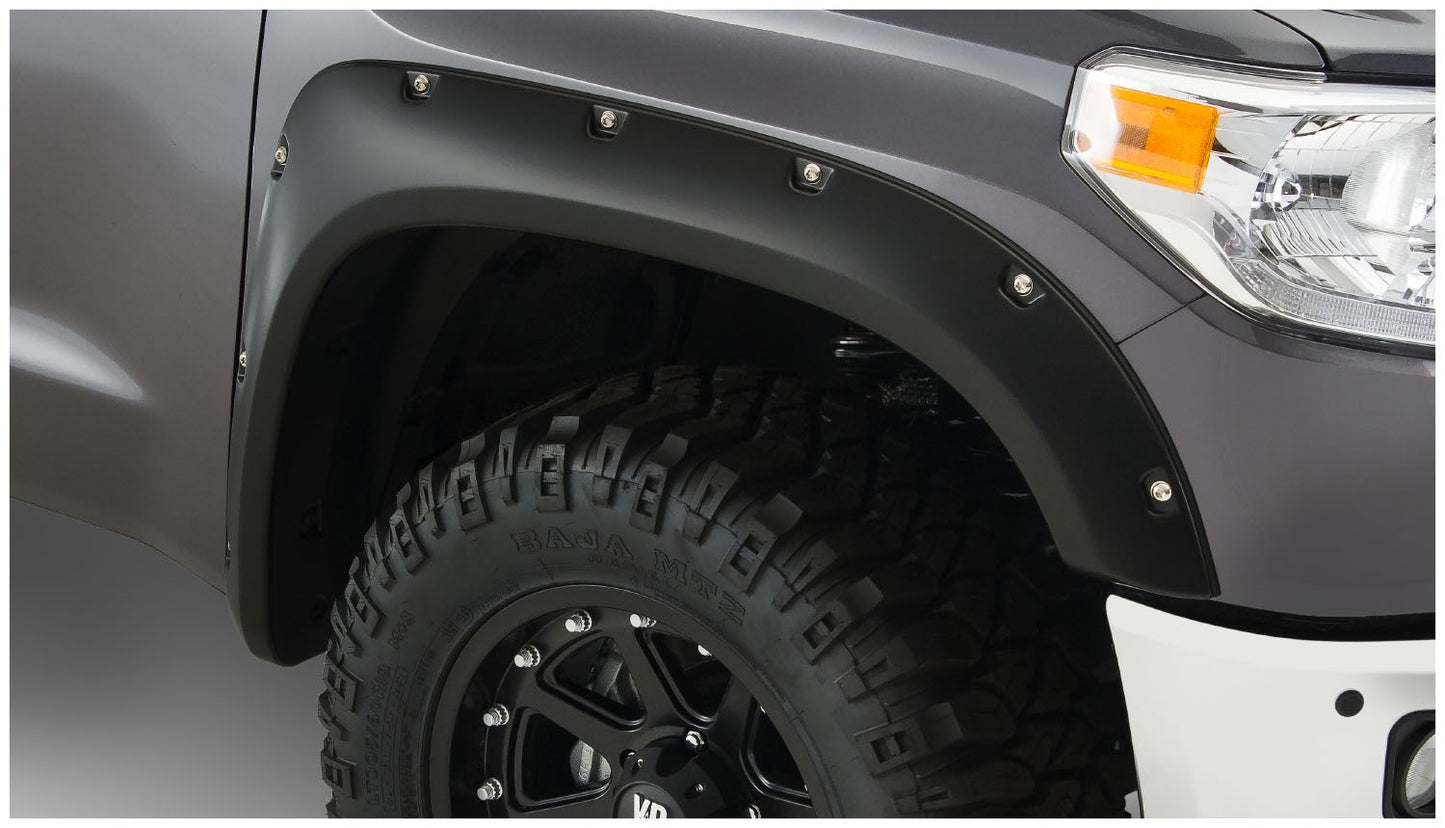 Bushwacker - 30039-02 - Fender Flare - 30039-02 Black Pocket/Rivet Style Smooth Finish Front Fender Flares for 2014-2021 Toyota Tundra - P/N: 30039-02