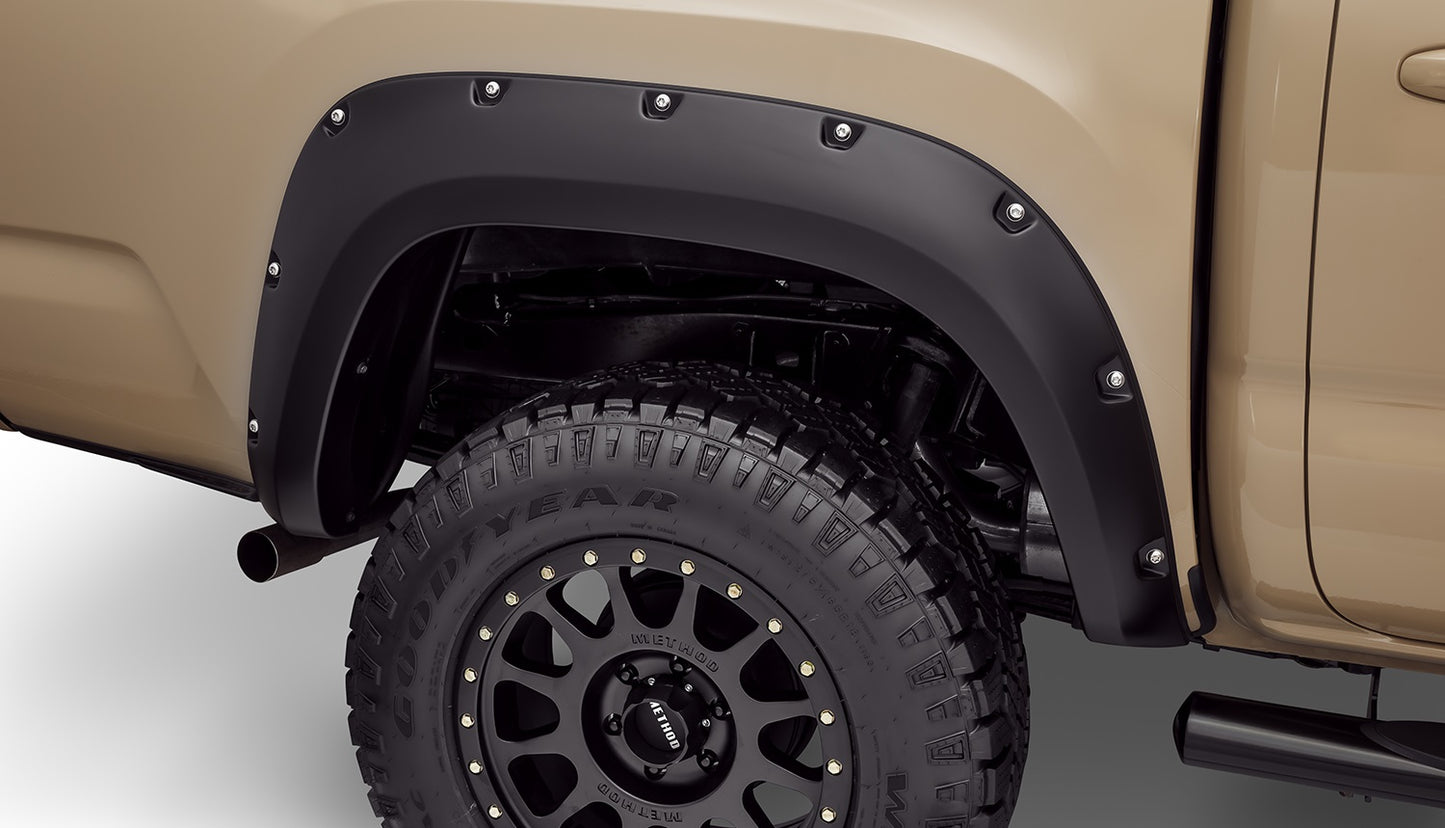 Bushwacker - 30054-02 - Fender Flare - 30054-02 Black Pocket/Rivet Style Smooth Finish Rear Fender Flares for 22-23 Toyota Tundra - P/N: 30054-02