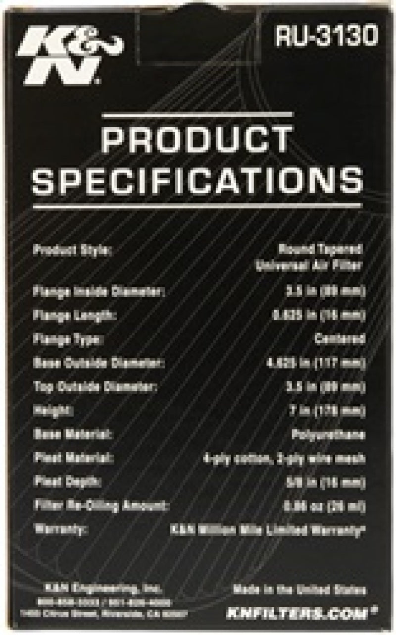 K&N Engineering RU-3130 Universal Rubber Air Filter