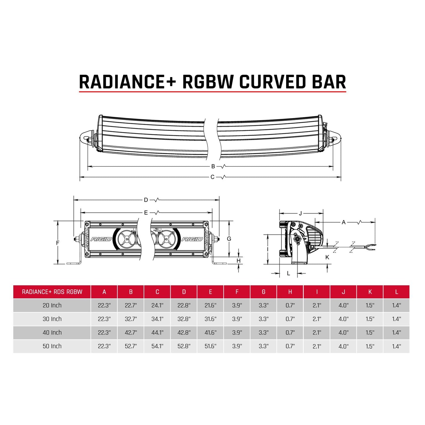 Rigid Industries - 340053 - LED Light Bars - Radiance Plus Curved 40 Inch RGBW Light Bar