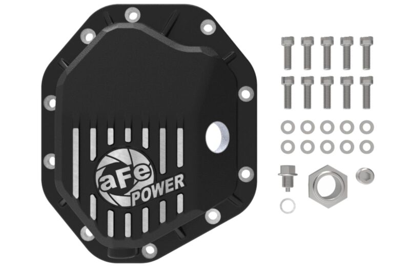 aFe Street Series Front Differential Cover Black with Machined Fins, AFE46-71430B, for 2019–2026 GM Trucks and SUVs