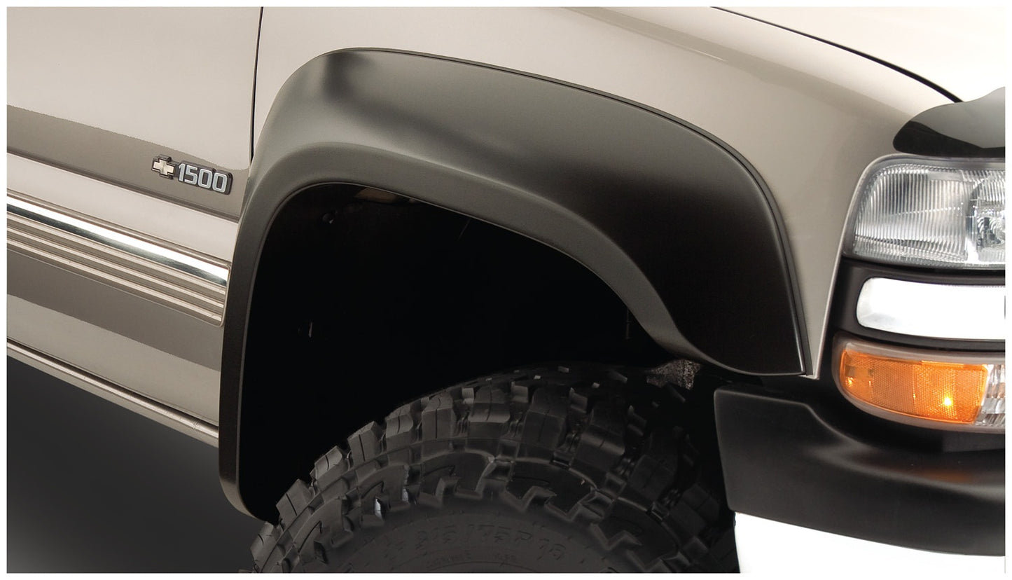 Bushwacker - 40945-02 - Fender Flare - 40945-02 Black Extend-A-Fender Style Smooth Finish 4-Piece Fender Flare Set with Extended Coverage for 99-07 Silverado/Sierra Trucks (Check Application Guide) - P/N: 40945-02