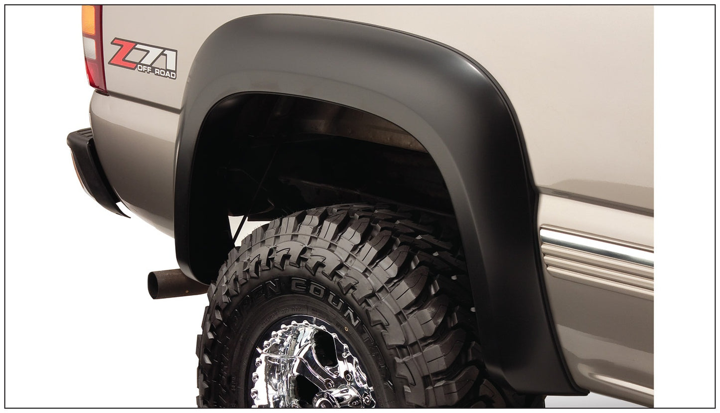Bushwacker - 40938-02 - Fender Flare - 40938-02 Black Extend-A-Fender Style Smooth Finish 4-Piece Fender Flare Set for 2007-2013 Silverado 1500; 2007-2014 Silverado 2500 HD/3500 HD (Excludes Dually); Fits 78, 78.7/97.6 In. Bed - P/N: 40938-02