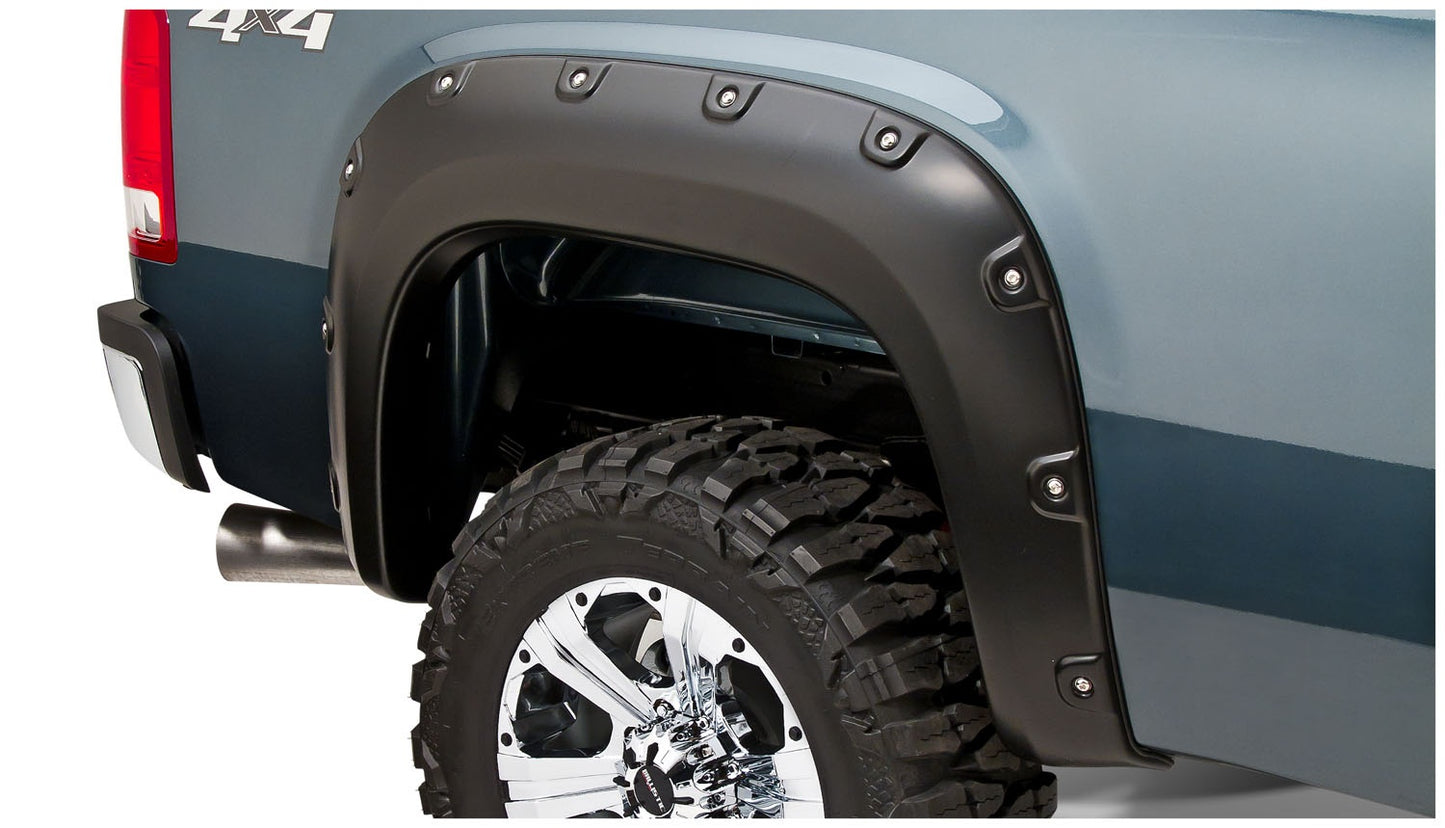 Bushwacker - 40953-02 - Fender Flare - 40953-02 Black Boss Pocket/Rivet Style Smooth Finish 4-Piece Fender Flare Set for 2011-2014 GMC Sierra 2500 HD/3500 HD (Excludes Dually) - P/N: 40953-02