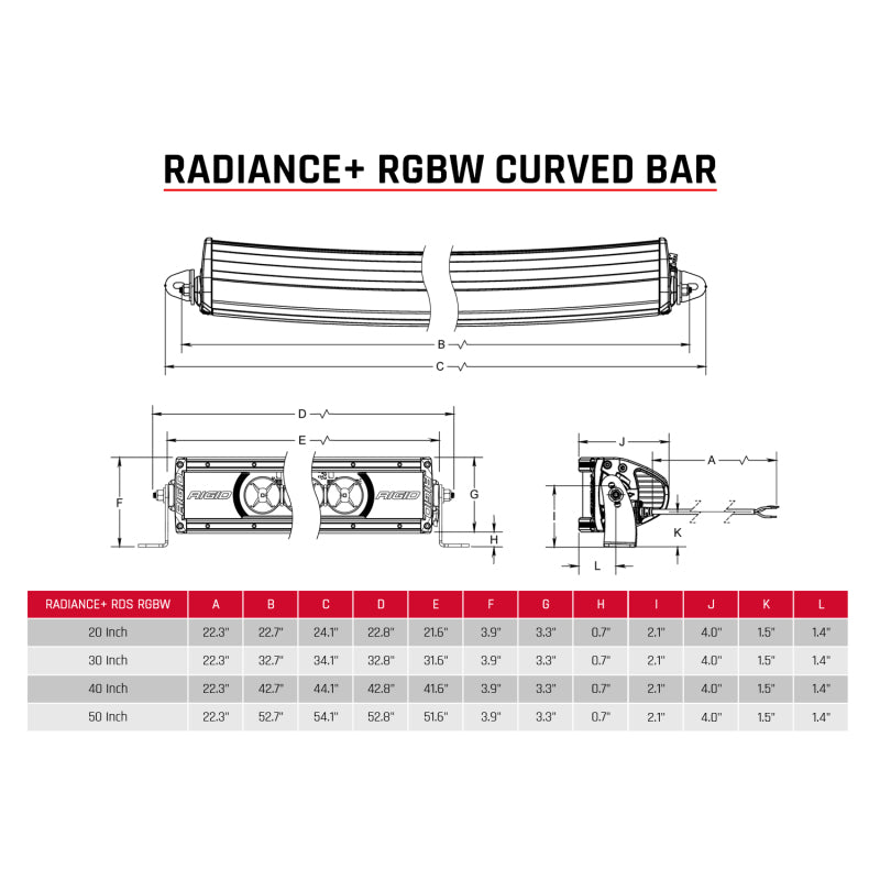 Rigid Industries Radiance+ Curved 50 Inch RGBW Light Bar – Versatile Automotive LED Lighting with Color-Changing Backlight