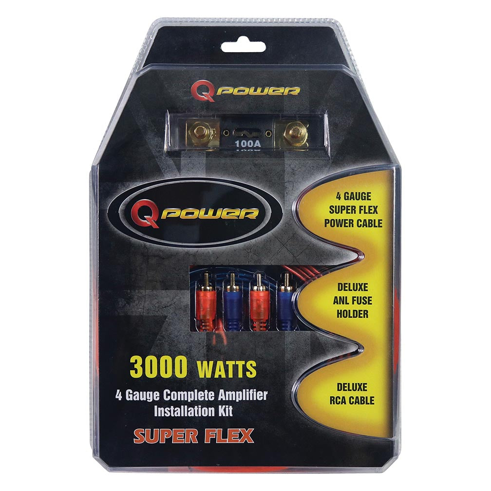 QPower 4 Gauge Amplifier Wiring Kit with Super Flex Cable - 3000 Watts Power Han - View 1