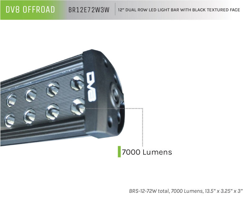 DV8 Offroad BRS Pro Series 12-Inch 72W LED Light Bar, Flood/Spot, Black - dveBR12E72W3W