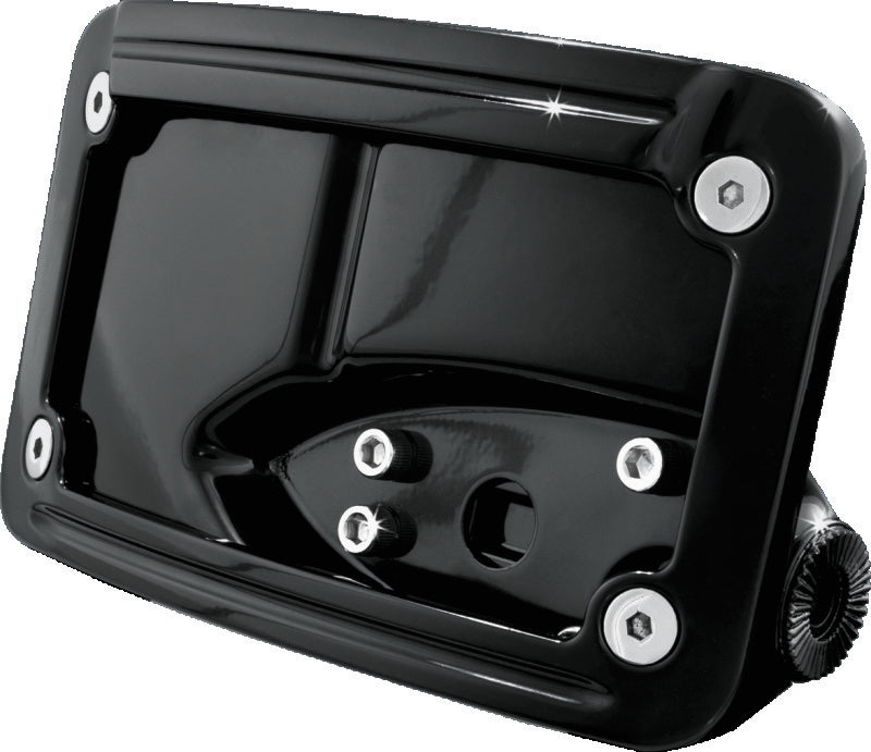Kuryakyn Curved Horizontal Mount Side License Plate Holder – Gloss Black, Part 3125
