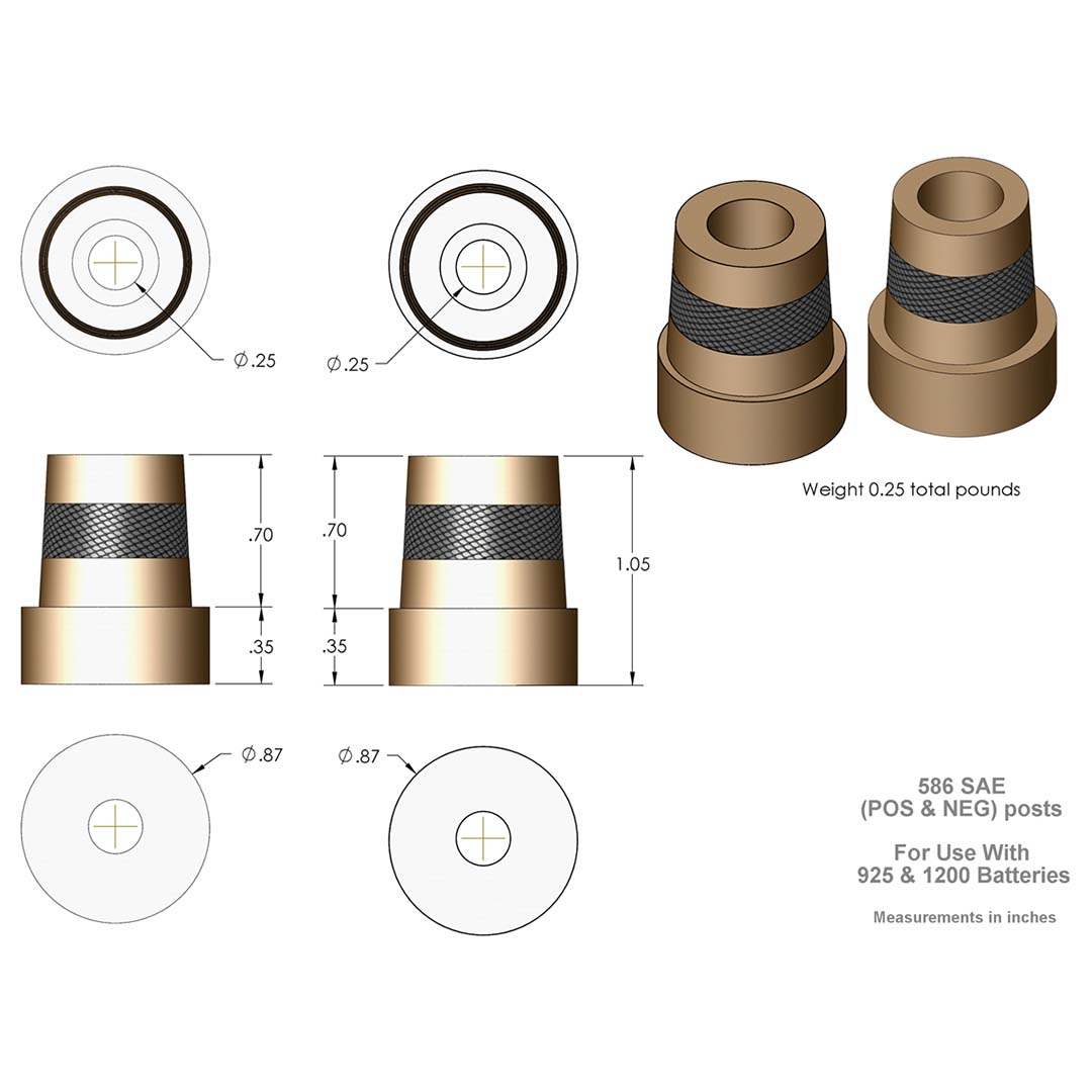 XS Power Tall Brass Post Adaptors M6 - Premium Car Battery Terminal Accessory
