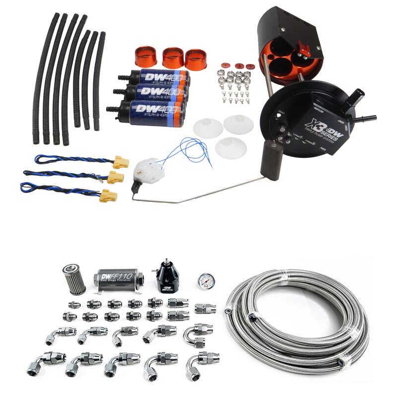 DeatschWerks DWK9-401-604-7016 2005-2018 GM Truck X3 Module with DW400 Pumps and PTFE 8AN Plumbing Kit