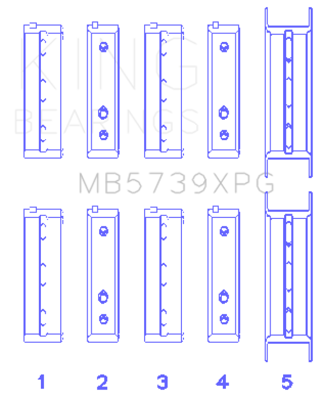 King Engine Bearings MB5739XPG Subaru EJ20, EJ22 and EJ25 Tri-Metal Performance Main Bearing Set, +0.002 mm