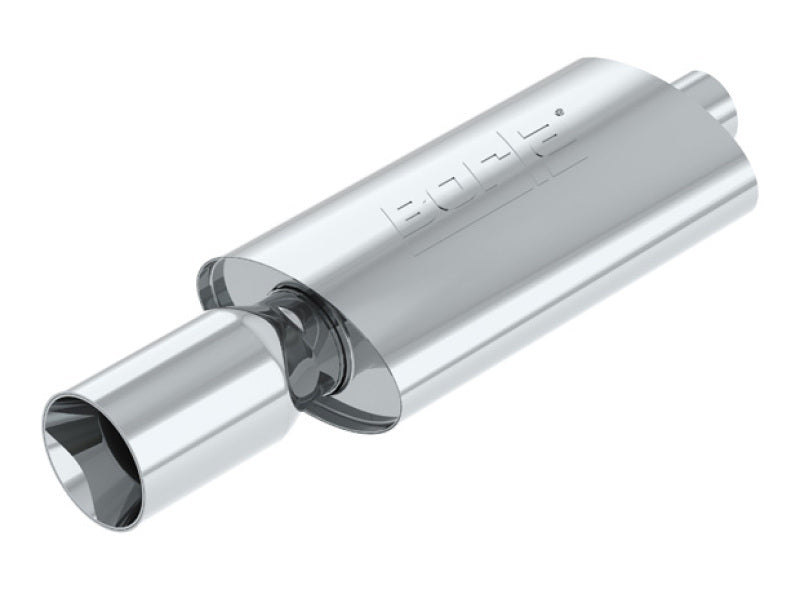 Borla Boomer Thumper Muffler, 2.25-Inch Center Inlet with 4-Inch Round Tip, Part 40057