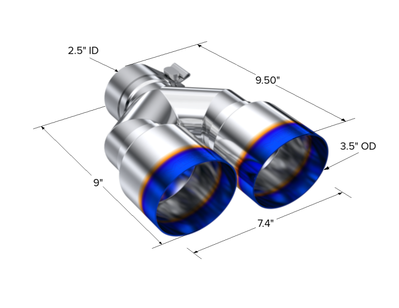 MBRP T5171BE Armor Pro Burnt End Exhaust Tip, 2.5-Inch Inlet, Dual 3.5-Inch Outlet