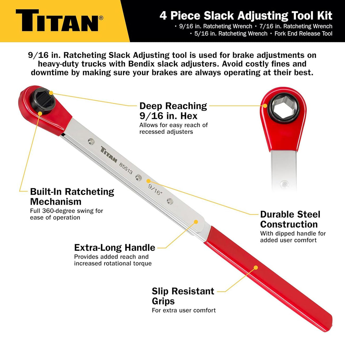 Titan 85569 4-Piece Brake Slack Adjusting Tool Set