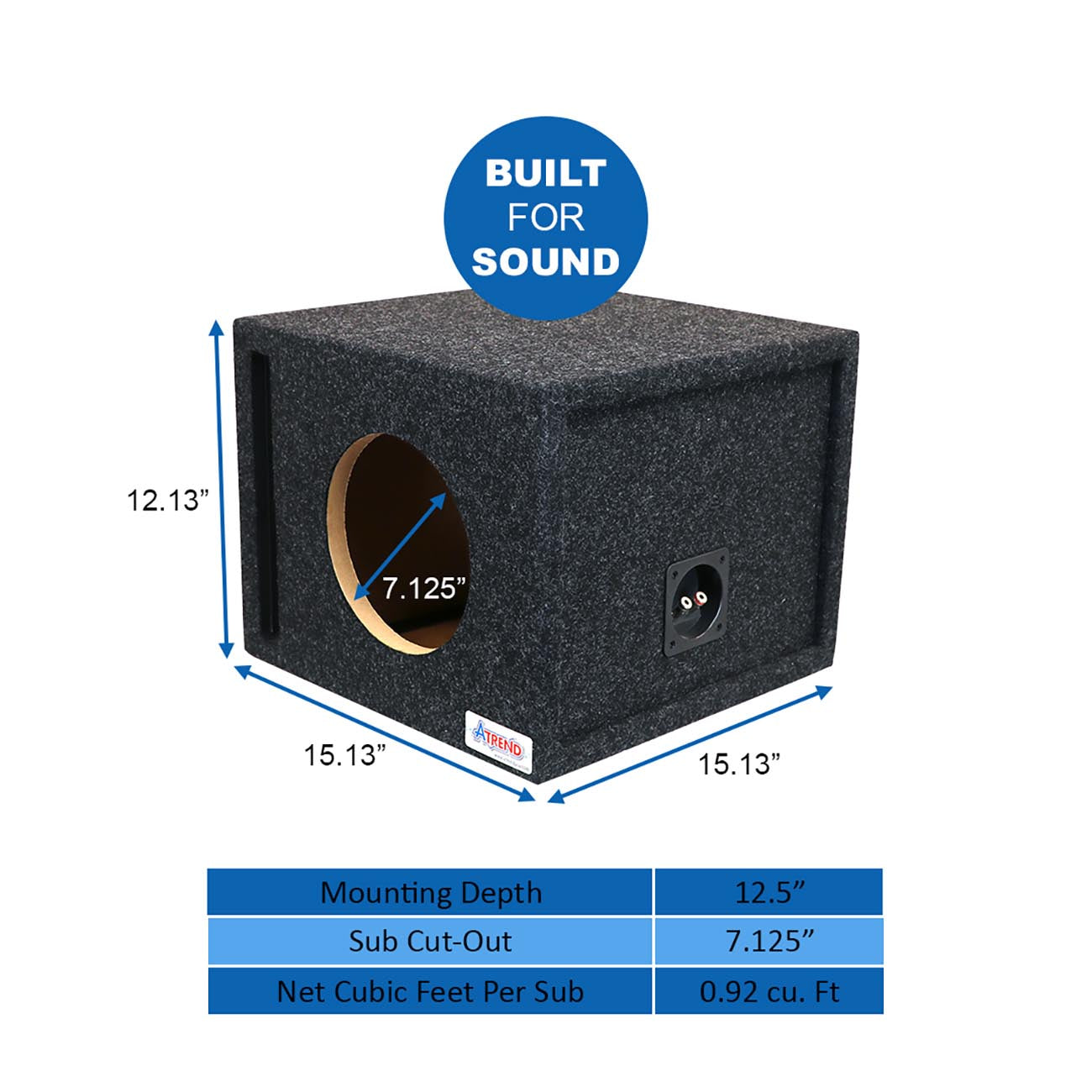 Atrend Single 8-Inch Vented Woofer Enclosure with Charcoal Carpet Covering