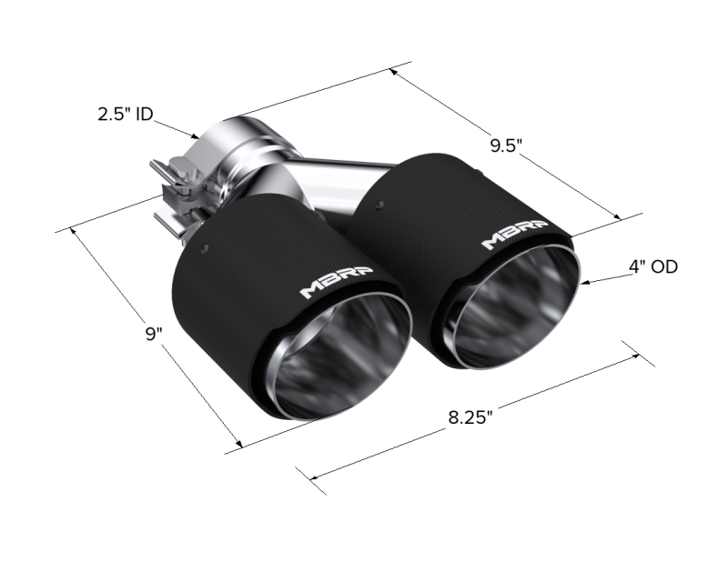 MBRP T5178CF Universal Carbon Fiber Dual Exhaust Tip, 2.5-Inch Inlet and Dual 4-Inch Outlets
