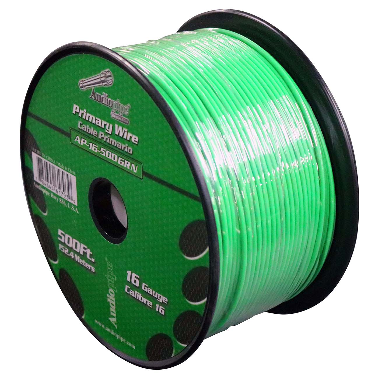 Nippon Audiopipe Primary Wire 16-Gauge 500 Foot Spool - Green
