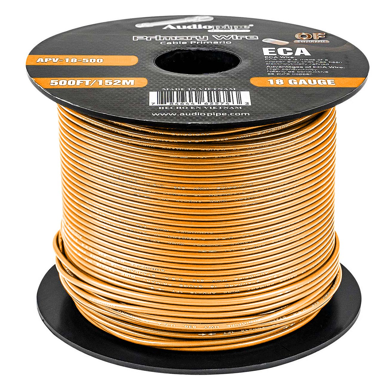 AUDIOPIPEMAP Audiopipe Primary Wire 18 Gauge 500 Foot Spool - Orange