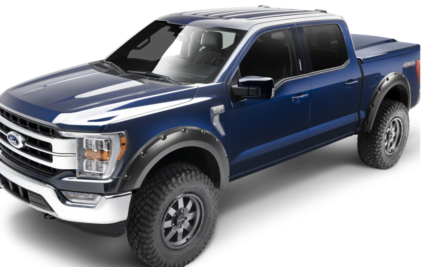 Bushwacker - 20134-02 - Fender Flare - 20134-02 Black Pocket/Rivet Style Smooth Finish Rear Fender Flares for 2021-2022 F-150; Will not fit F150 Lightning - P/N: 20134-02