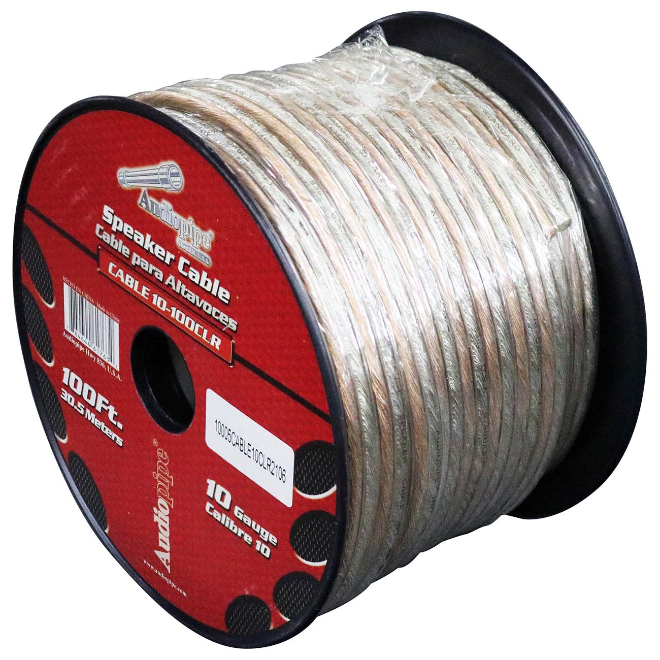 Nippon Audiopipe 10-Gauge Speaker Wire 100 Foot Spool with Clear Insulation