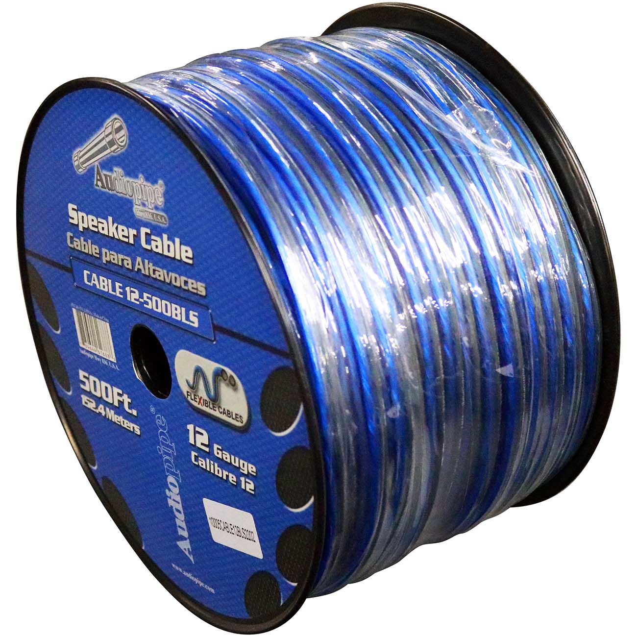Nippon Audiopipe 12-Gauge Speaker Wire 500 Foot Spool - Blue and Clear