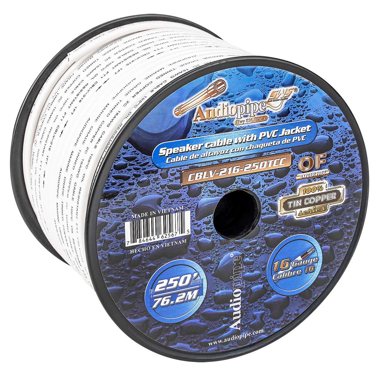 AUDIOPIPEMAP Audiopipe 16 Gauge 100% Copper Tinned OFC Marine Speaker Cable - 250 ft
