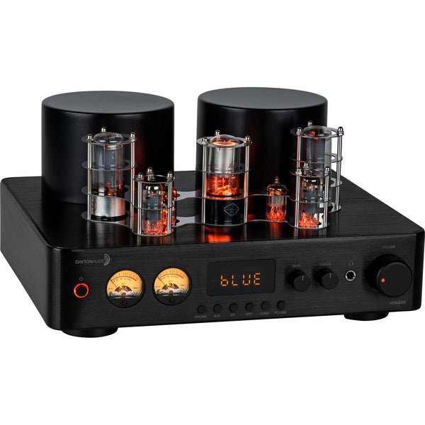 Dayton Audio Hta200 200-watt-rms 2.0-channel Integrated Stereo Hybrid Tube Amplifier With Bluetooth, Vu Meters, Sub Out, Phone Preamp, And Remote, Hta200
