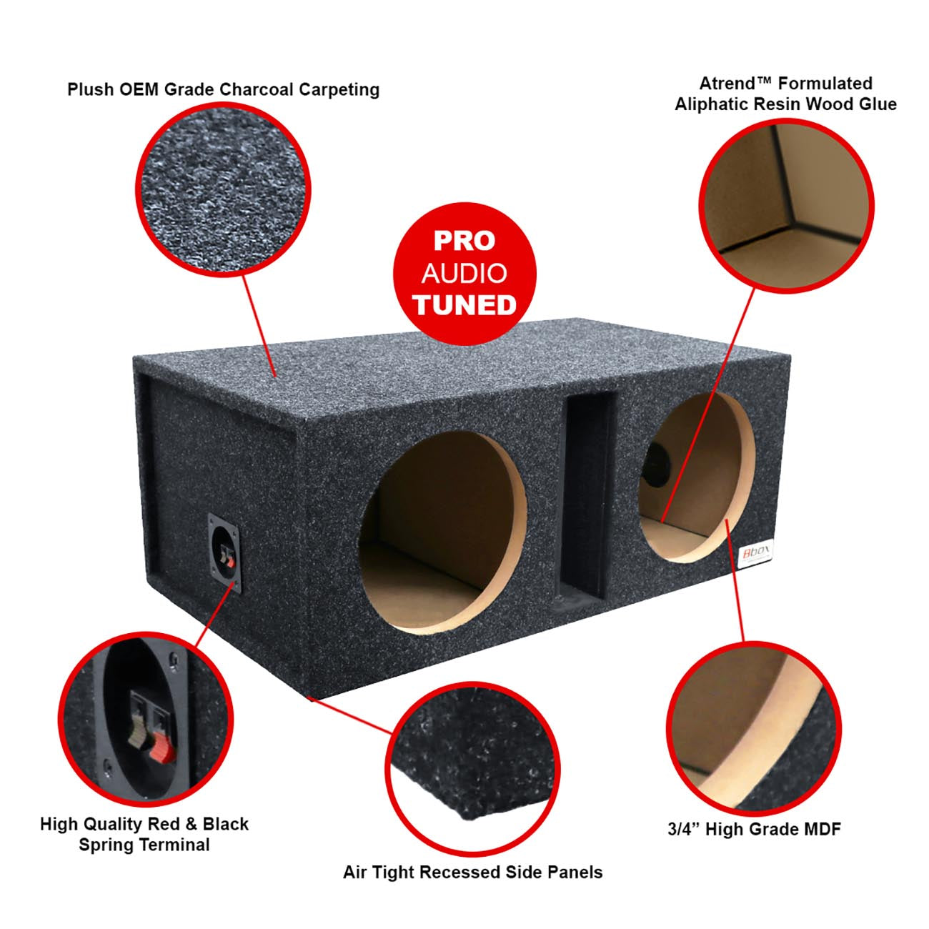 Atrend Pro-Series Dual 10-Inch Vented-Divided Subwoofer Enclosure with Charcoal Carpet Covering