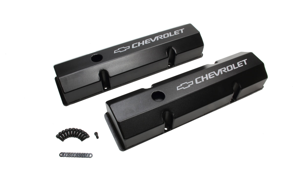 SBC Billet Rail Fab. Alm Valve Covers w/Oil Cap