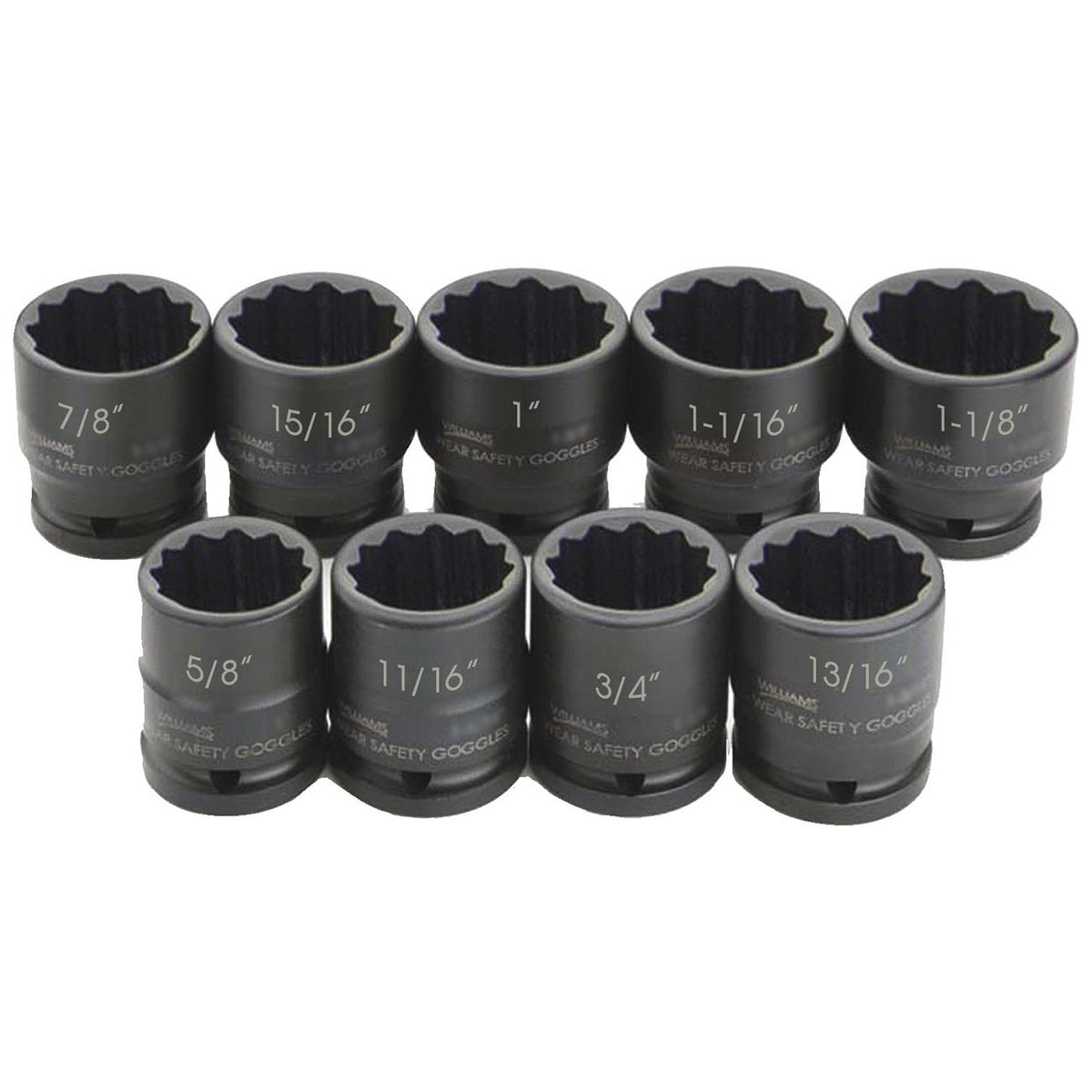 Williams JHW38925 3/4-Inch Drive Shallow Skirt Impact SAE Socket Set, 12-Point, 9-Piece
