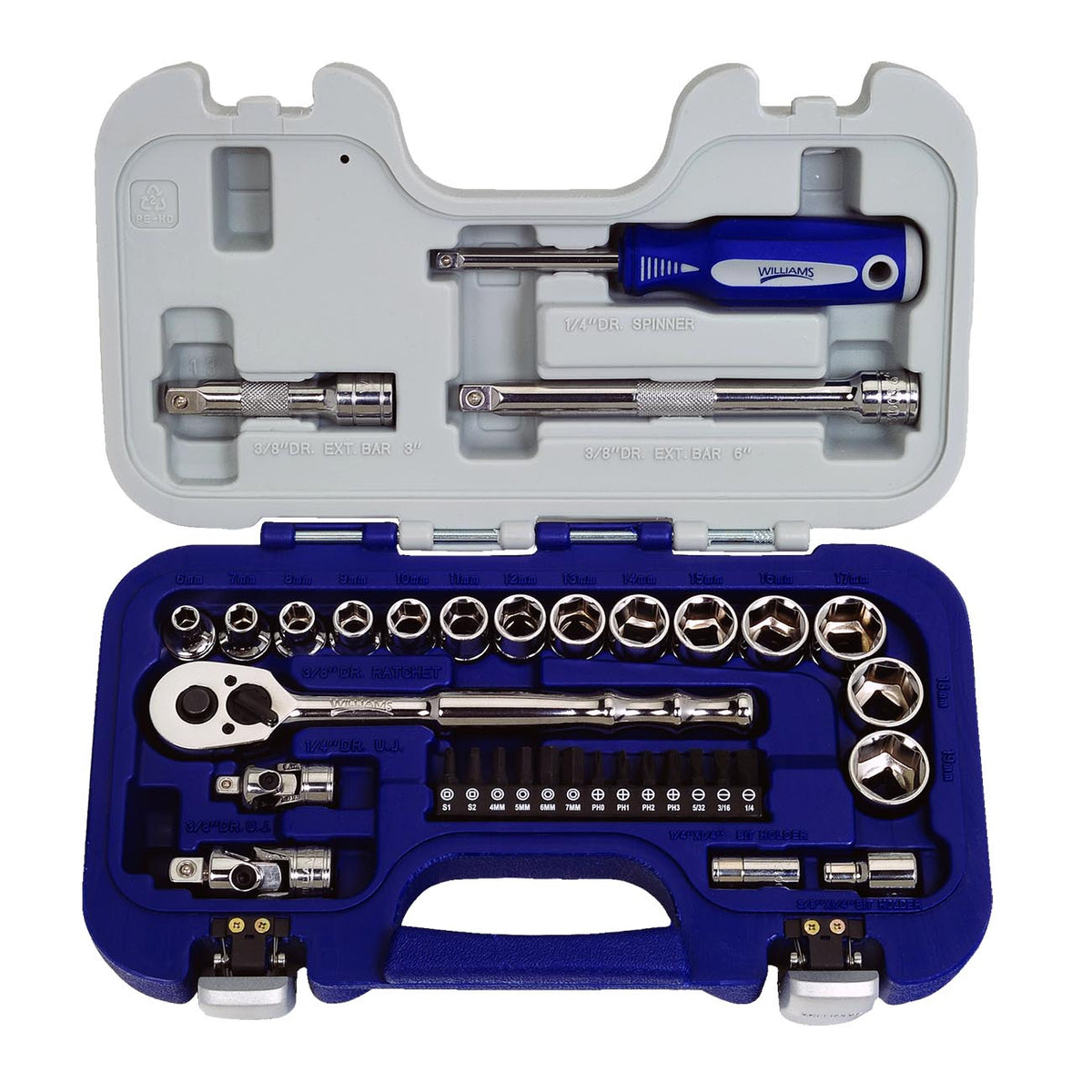 Williams JHW50613B SUPERTORQUE 3/8-Inch Drive Metric 6-Point Socket Set, 35-Piece