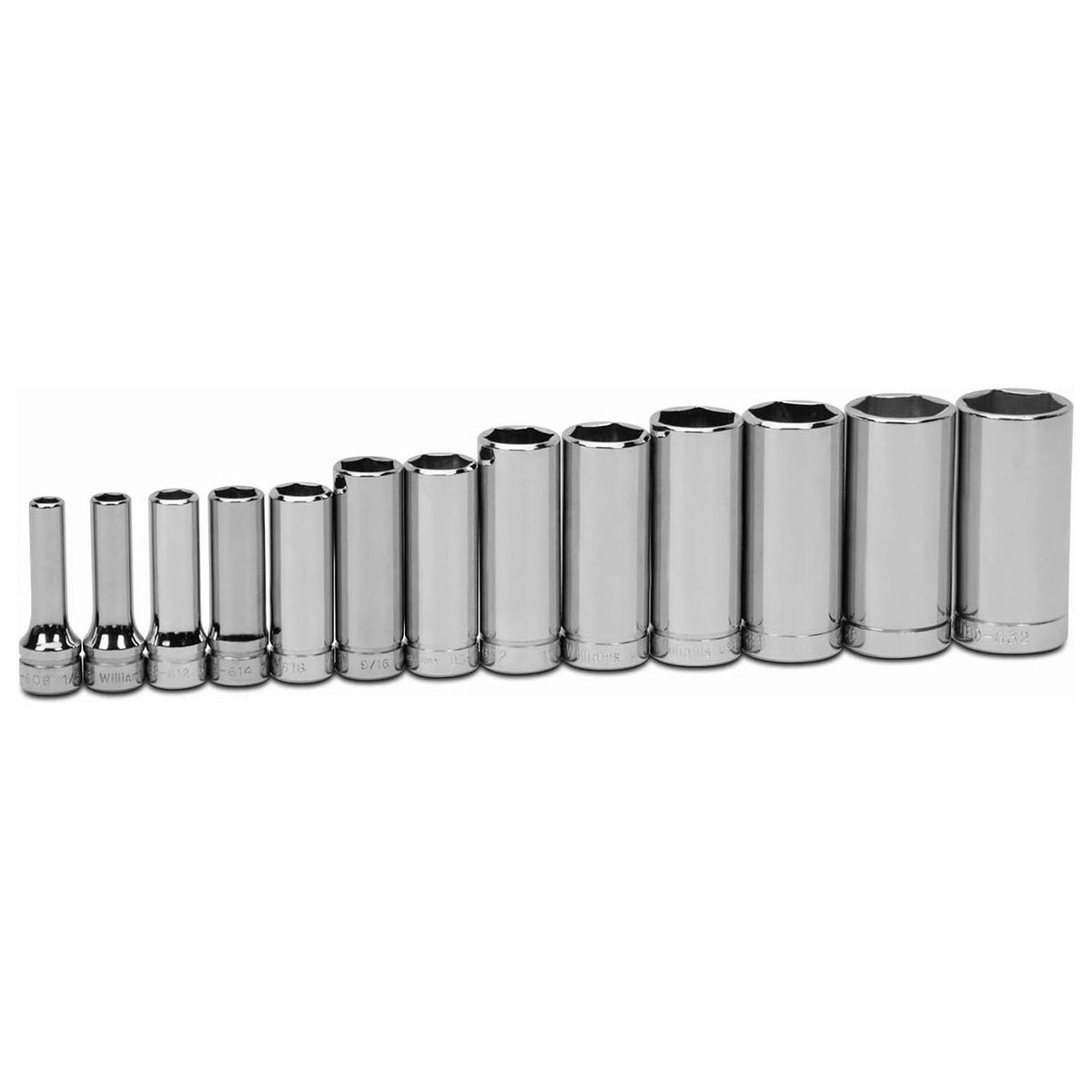 Williams 3/8-Inch Drive Deep SAE 6-Point Socket Set, 13-Piece with Clip Rail